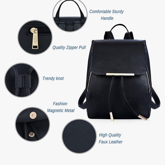 Medium sized Black Faux Leather Backpack - Picture 13 of 13